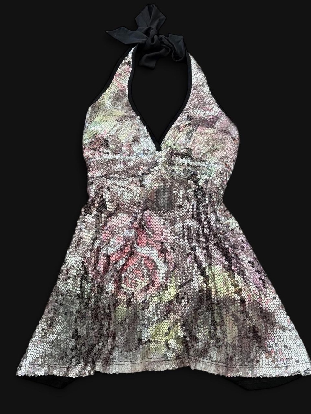 Y2K O Lala fully Sequin floral Halter Mini Dress